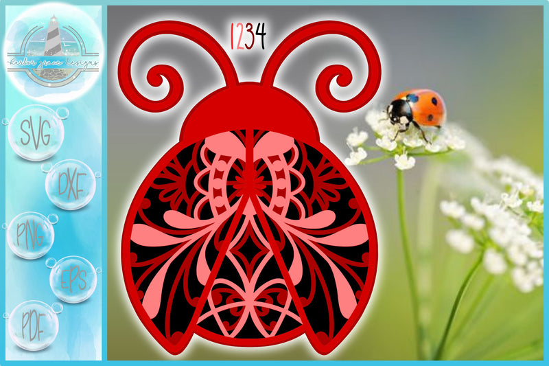 3D Layered Design | Ladybug Mandala SVG file | Multi Layered Mandala SVG SVG Harbor Grace Designs 