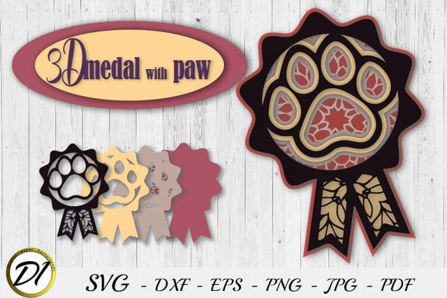 3D Layered Dog Medal. 3D Paw Medallion SVG Evgenyia Guschina 