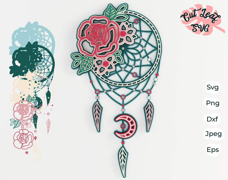 3d layered dream catcher svg, 3d svg, Boho svg, Floral svg, laser cut files, cnc files, Shadow box svg, 3d Dreamcatcher svg, Glowforge SVG CutLeafSvg 