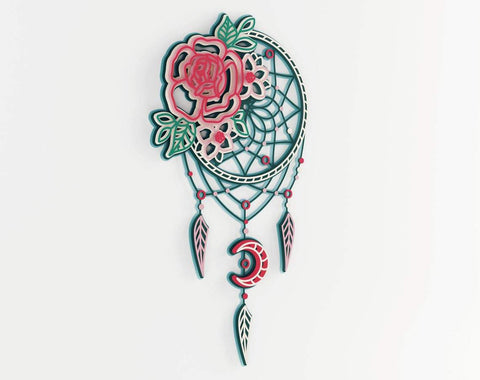3d layered dream catcher svg, 3d svg, Boho svg, Floral svg, laser cut files, cnc files, Shadow box svg, 3d Dreamcatcher svg, Glowforge SVG CutLeafSvg 