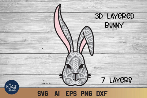 3D Layered Easter Bunny SVG, Bunny Face Cut File. 3D Paper Elinorka 