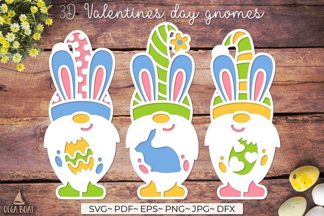 3d layered easter gnome | Bunny gnome svg 3D Paper Olga Boat Design 