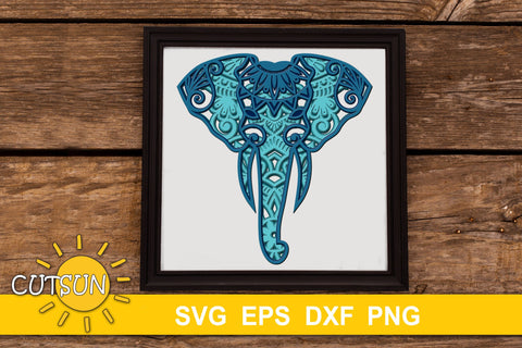 3D Layered Elephant Head 5 layers | 3D layered svg SVG CutsunSVG 