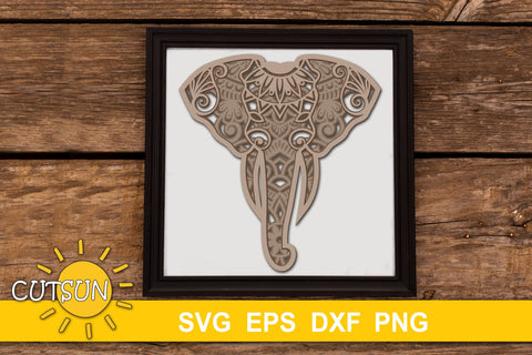 3D Layered Elephant Head 5 layers | 3D layered svg SVG CutsunSVG 