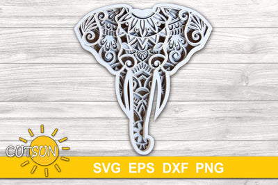 3D Layered Elephant Head 5 layers | 3D layered svg SVG CutsunSVG 