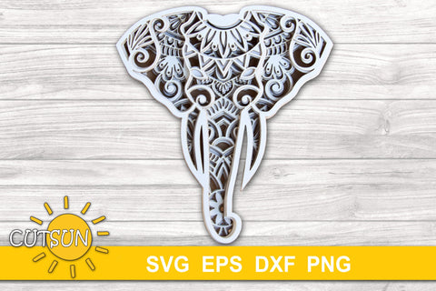 3D Layered Elephant Head 5 layers | 3D layered svg SVG CutsunSVG 