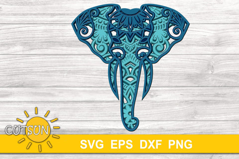 3D Layered Elephant Head 5 layers | 3D layered svg SVG CutsunSVG 