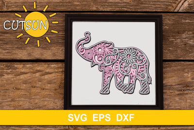 3D Layered Elephant Mandala cut file for crafters 5 layers 3D Paper CutsunSVG 