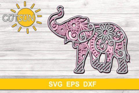 3D Layered Elephant Mandala cut file for crafters 5 layers 3D Paper CutsunSVG 