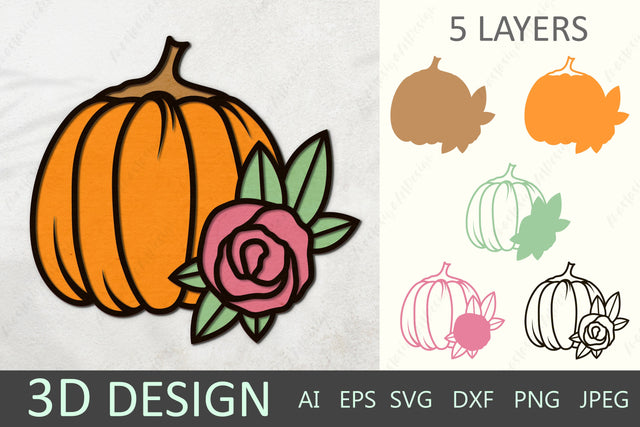 3d layered fall pumpkin, Pumpkin with flower paper cut decor 3D Paper AnastasiyaArtDesign 