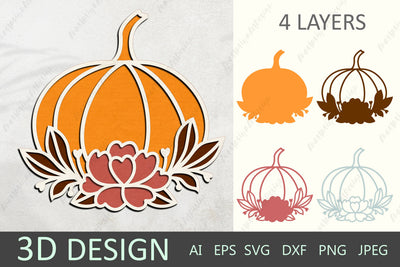 3d layered fall pumpkin with flowers, Thanksgiving decor paper cut 3D Paper AnastasiyaArtDesign 