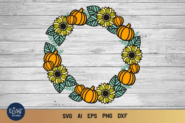 3D Layered Fall Wreath SVG, Pumpkins SVG, Fall SVG. 3D Paper Elinorka 