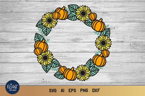 3D Layered Fall Wreath SVG, Pumpkins SVG, Fall SVG. 3D Paper Elinorka 