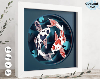 chinese fish sun art box 3d Layered Fish svg, Koi Fish, Shadow box svg, laser cut files, cnc files for wood, Glowforge, Japanese svg, Japanese fish, yin yang svg
