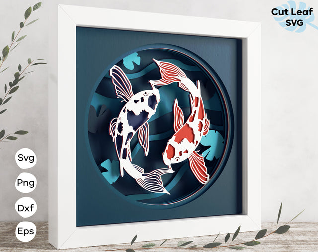3d Layered Fish svg, Koi Fish, Shadow box svg, laser cut files, cnc files for wood, Glowforge, Japanese svg, Japanese fish, yin yang svg 3D Paper CutLeafSvg 