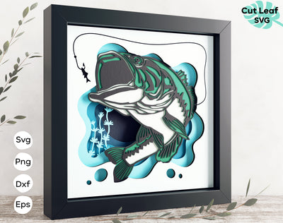3d Layered Fishing svg, 3d svg, Fish svg, Shadow box svg, laser cut files, cnc files, glowforge, camping svg, fathers day svg, river svg 3D Paper CutLeafSvg 