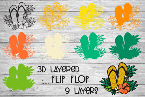 3D Layered Flip Flops SVG, Flip Flop Mandala SVG, Summer SVG, Beach SVG. 3D Paper Elinorka 