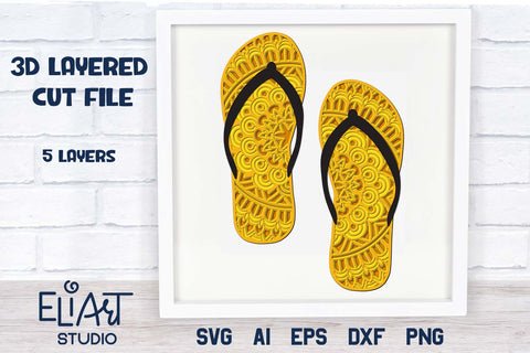 3d Layered Flip Flops SVG, Summer SVG, Beach SVG. 3D Paper Elinorka 