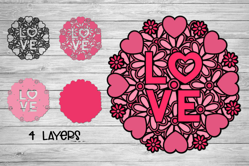 3D Layered Floral Heart Mandala SVG, Valentines Day SVG, Love cut file ...