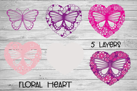 3D Layered Floral Heart SVG, Butterfly SVG, Mothers Day SVG. 3D Paper Elinorka 