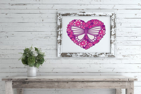 3D Layered Floral Heart SVG, Butterfly SVG, Mothers Day SVG. 3D Paper Elinorka 