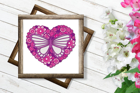 3D Layered Floral Heart SVG, Butterfly SVG, Mothers Day SVG. 3D Paper Elinorka 