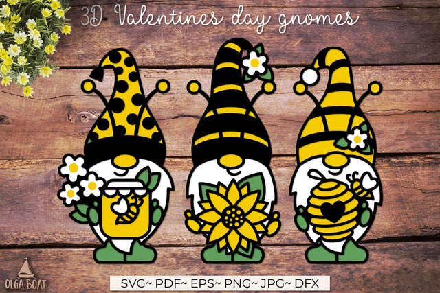 3d layered Gnome sunflower and bee template 3D Paper Olga Boat Design 