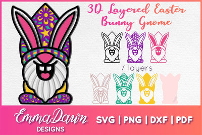 3D Layered Gnome SVG | Easter Bunny Gnome SVG SVG Emma Dawn Designs 