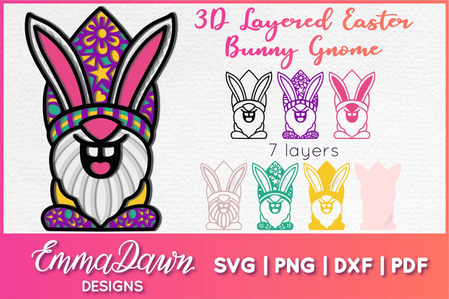 3D Layered Gnome SVG | Easter Bunny Gnome SVG SVG Emma Dawn Designs 
