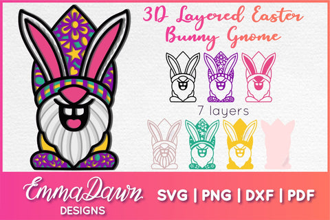 3D Layered Gnome SVG | Easter Bunny Gnome SVG SVG Emma Dawn Designs 