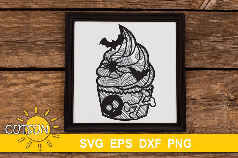 3D Layered Halloween Cupcake Mandala SVG 3 layers 3D Paper CutsunSVG 