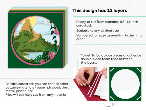 3d Layered Hawaii Svg, Ocean svg, Aloha svg, Mountain svg, Shadow box svg, 3d svg, laser cut files, cnc files for wood, papercraft/Glowforge 3D Paper CutLeafSvg 