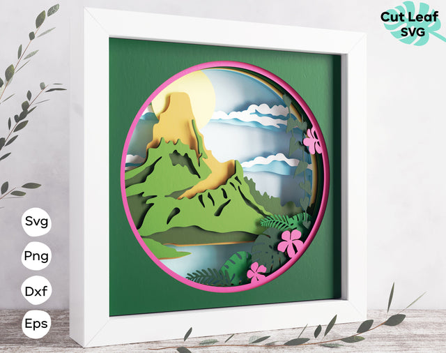 3d Layered Hawaii Svg, Ocean svg, Aloha svg, Mountain svg, Shadow box svg, 3d svg, laser cut files, cnc files for wood, papercraft/Glowforge 3D Paper CutLeafSvg 