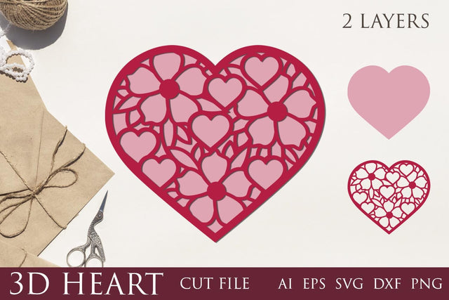 3d layered heart, Floral heart svg, Valentine card laser cut 3D Paper AnastasiyaArtDesign 