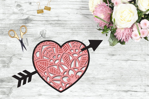3D Layered Heart Mandala SVG, Valentines Day Cut File. SVG Elinorka 