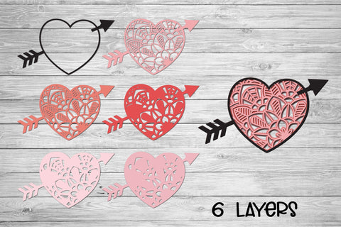 3D Layered Heart Mandala SVG, Valentines Day Cut File. SVG Elinorka 