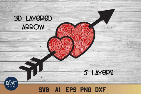3D Layered Heart Mandala SVG with Arrow, Valentines Day Cut File. SVG Elinorka 