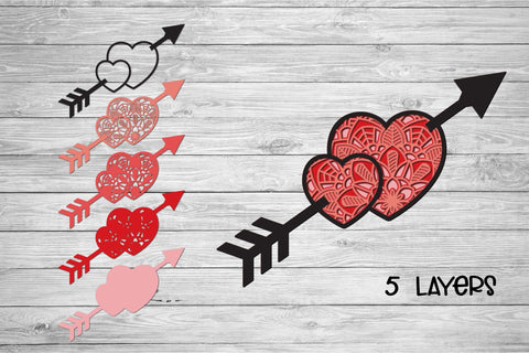 3D Layered Heart Mandala SVG with Arrow, Valentines Day Cut File. SVG Elinorka 