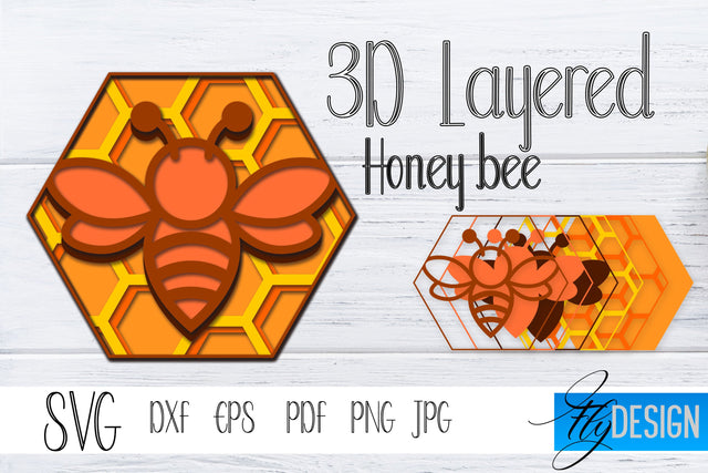 3D Layered Honey Bee. Bee SVG. Multilayered SVG Cut File v.1 SVG Fly Design 