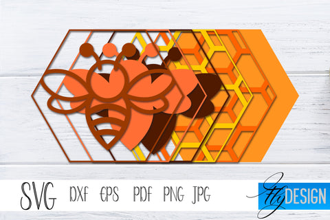 3D Layered Honey Bee. Bee SVG. Multilayered SVG Cut File v.1 SVG Fly Design 