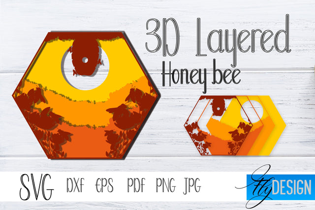 3D Layered Honey Bee. Bee SVG. Multilayered SVG Cut File v.2 SVG Fly Design 