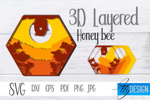 3D Layered Honey Bee. Bee SVG. Multilayered SVG Cut File v.2 SVG Fly Design 