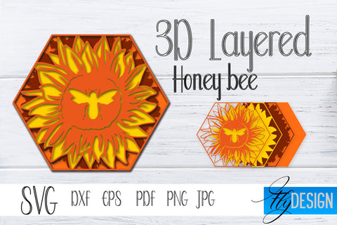 3D Layered Honey Bee. Bee SVG. Multilayered SVG Cut File v.3 SVG Fly Design 