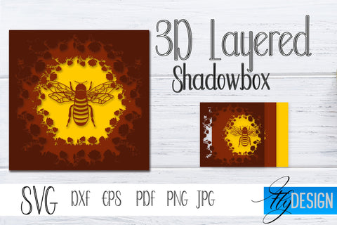 3D Layered Honey Bee. Bee SVG. Shadowbox SVG Cut File v.2 SVG Fly Design 