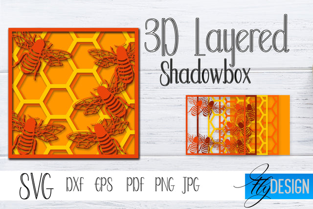 3D Layered Honey Bee. Bee SVG. Shadowbox SVG Cut File v.3 SVG Fly Design 