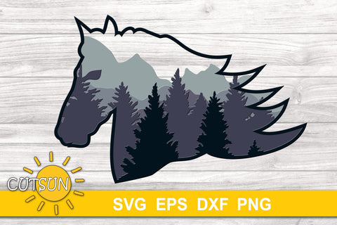 3D Layered Horse Woods background SVG | Layered horse svg 3D Paper CutsunSVG 