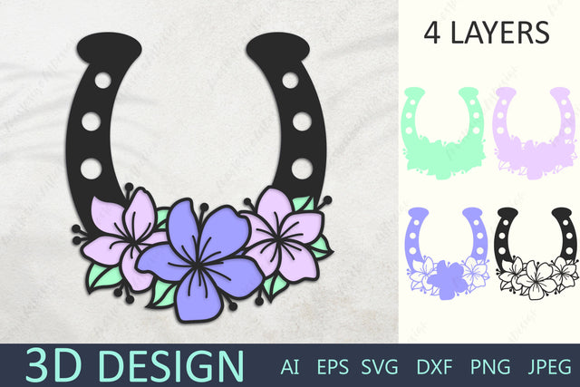 3d layered horseshoe svg, Horseshoe with flowers paper cut 3D Paper AnastasiyaArtDesign 
