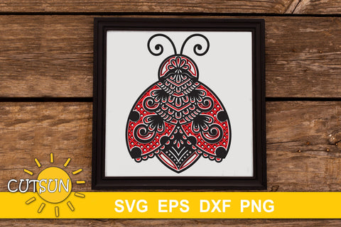 3D Layered Ladybug Mandala SVG - 4 layers 3D Paper CutsunSVG 