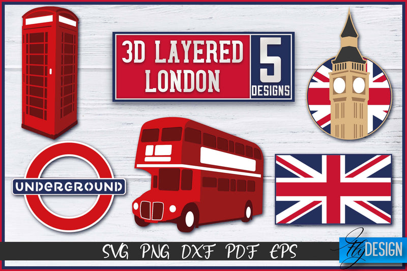 3D Layered London SVG Bundle | Paper Cut Files | Paper London SVG Design SVG Fly Design 