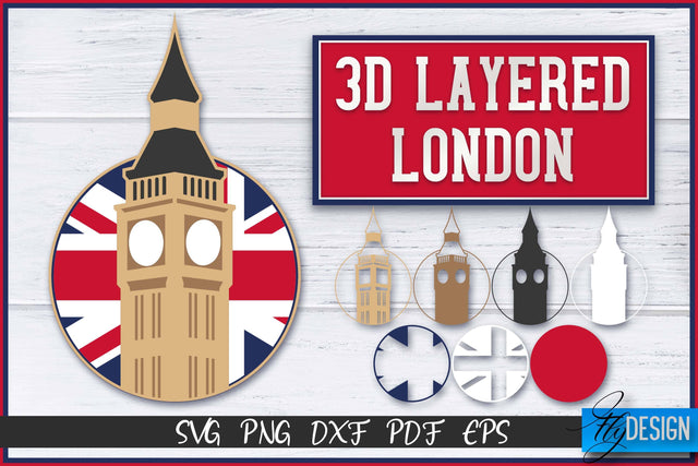 3D Layered London SVG | Paper Cut File | Paper London SVG Design SVG Fly Design 
